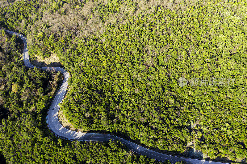 鸟瞰图的乡村道路，托斯卡纳，意大利