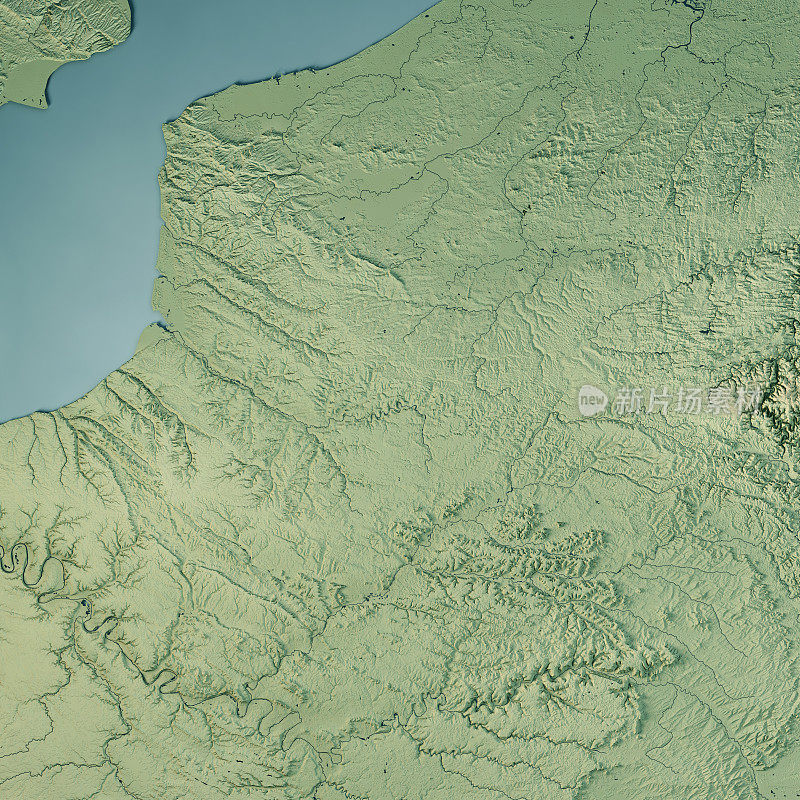 上法国3D渲染地形图颜色