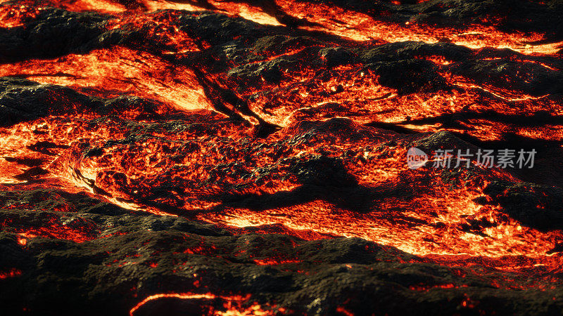 熔岩场，炽热的岩浆流，熔融的景观