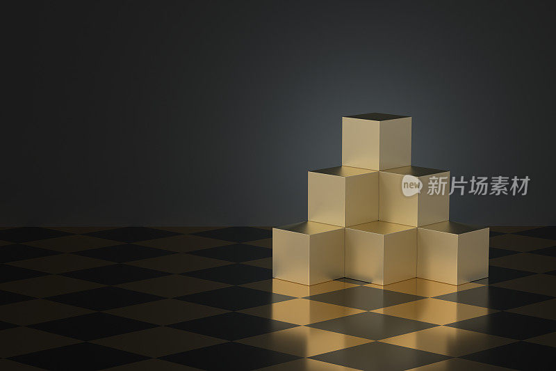 金色立方体形状舞台，3d渲染