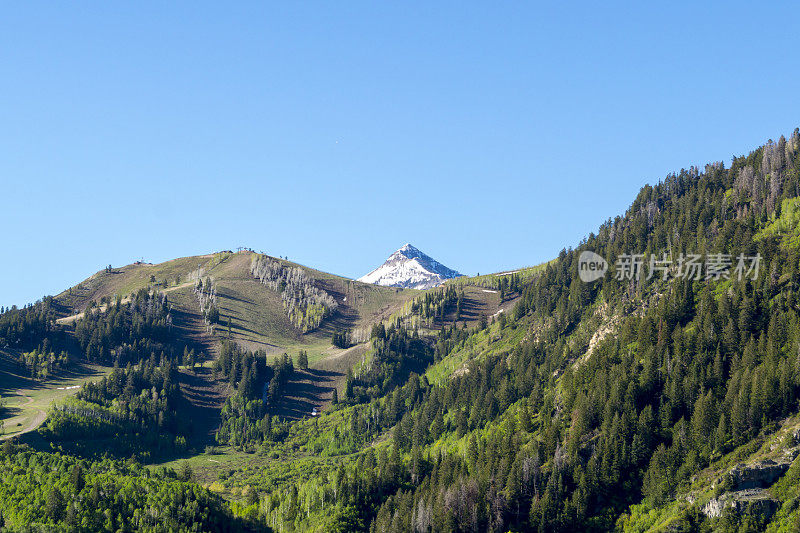 犹他州圣丹斯和Timpanogos山附近春季徒步旅行山上的最后一场雪