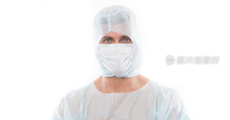 covid-19和医疗保健。戴着医用口罩的人穿着安全服的医生。关于冠状病毒大流行的卫生。科学家研制出病毒疫苗检疫疫情爆发