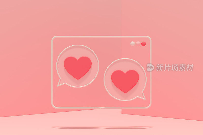情人节演讲泡沫社交媒体，如粉色背景图标
