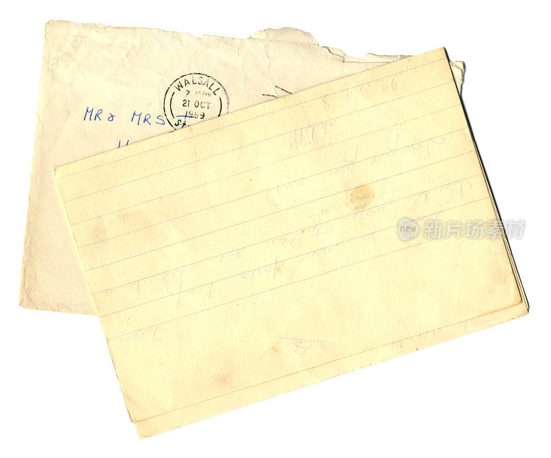 1969年沃尔索尔寄来的旧信封和折叠的信