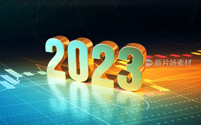 2023年新年坐蓝黄金融股票交易所图表背景