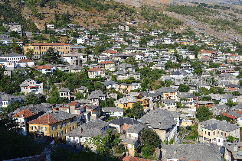 Gjirokaster城镇景观屋顶，阿尔巴尼亚