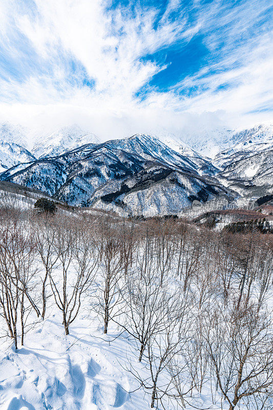 皑皑白雪的日本山，日本白波