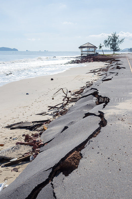 海滩路沿着海滩滑向水蚀