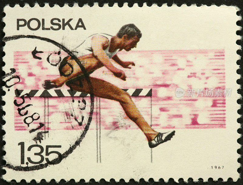 波兰老邮票上的高跨栏男