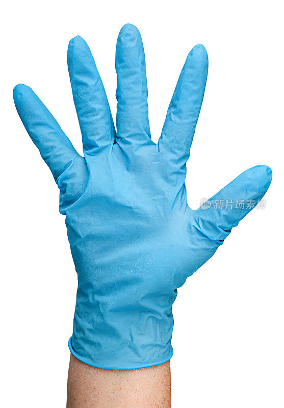 戴上蓝色乳胶手套