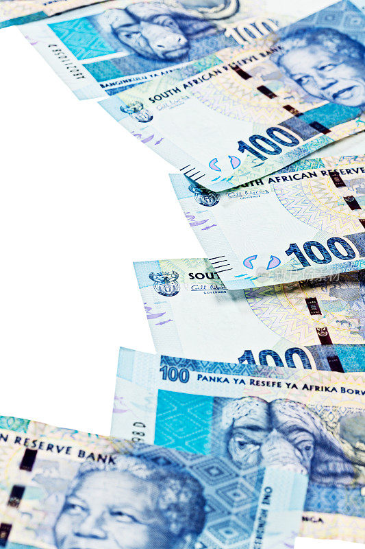 新南非钞票呈扇形展开形成垂直边框