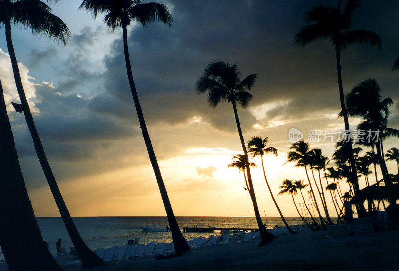 多米尼加共和国日落时的Bayahibe海滩