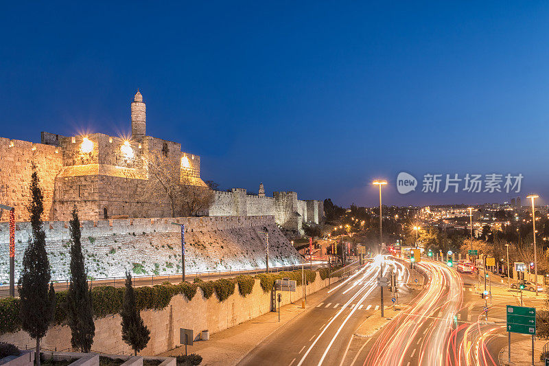 耶路撒冷老城-夜间的大卫塔