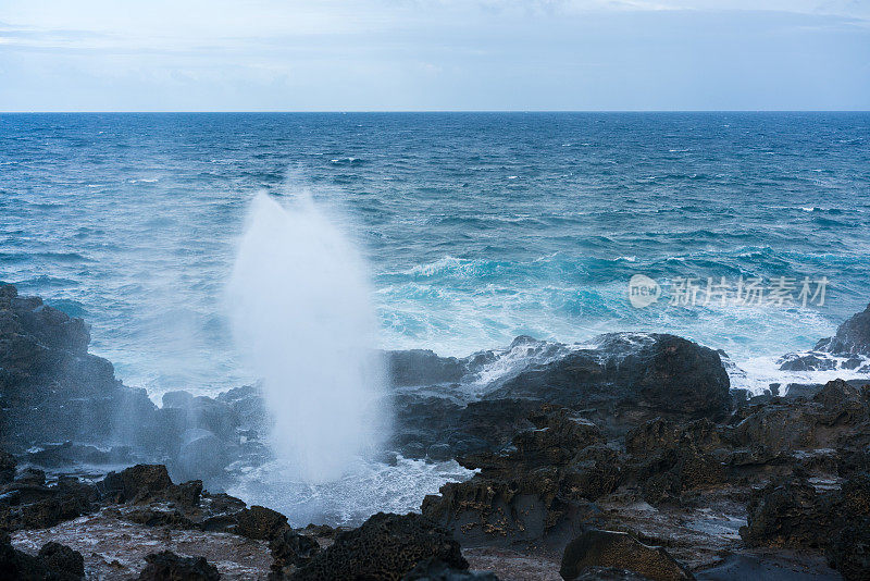 毛伊岛北岸的纳卡莱莱喷水孔喷发