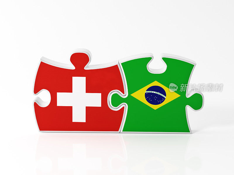 用巴西和瑞士国旗纹理的拼图碎片