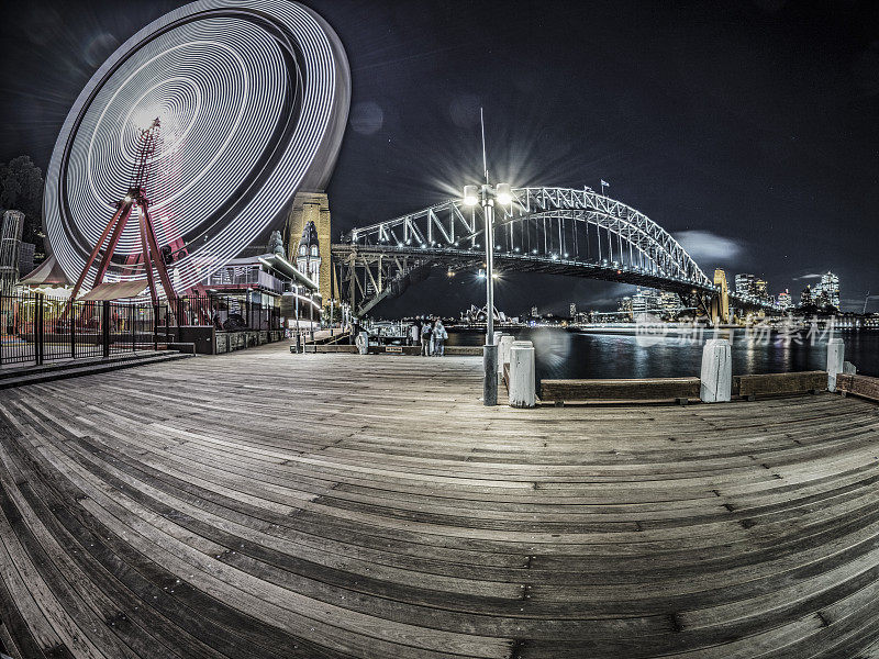鱼眼悉尼海港大桥和大轮