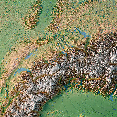 瑞士国家3D渲染地形图雪山