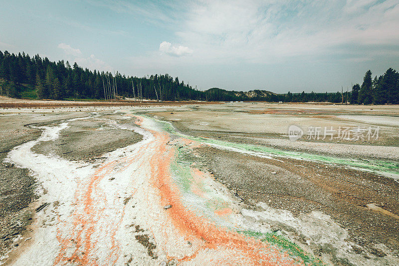 间歇泉水径流，彩色矿床，诺里斯间歇泉盆地，黄石国家公园火山景观