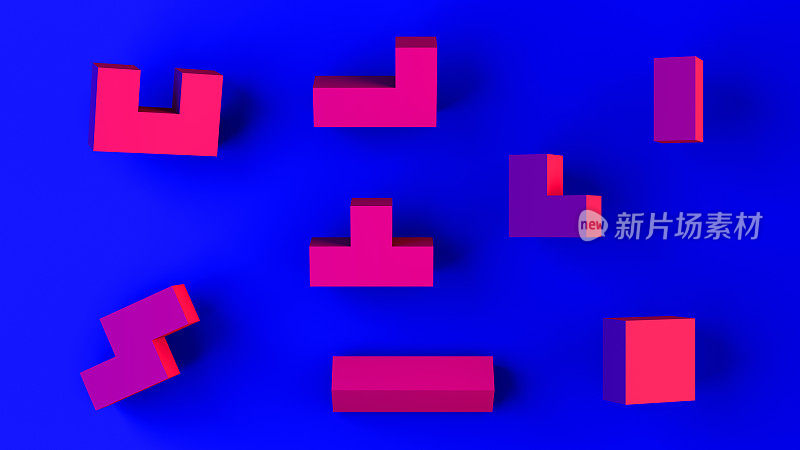 抽象三维几何形状立方体块与霓虹灯背景