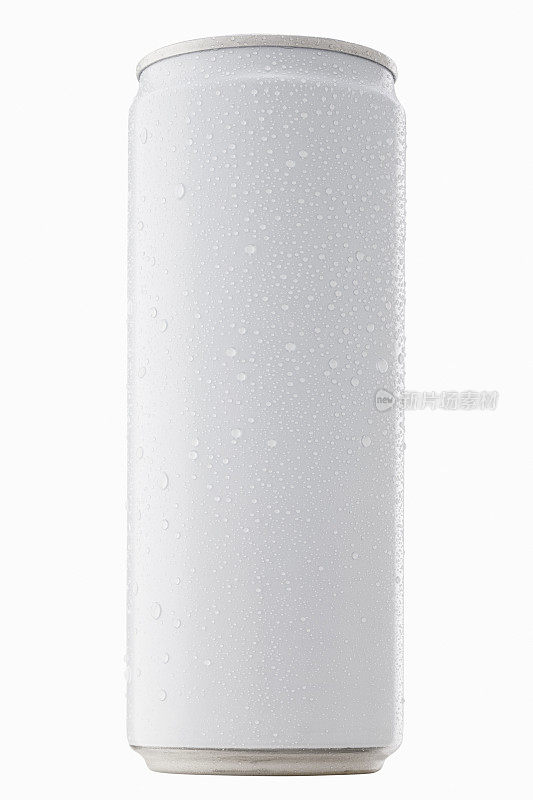 空白包装白色罐与冷凝冷却水滴，用于饮料饮料产品设计模型孤立在白色背景与裁剪路径