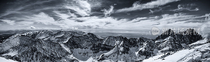 科罗拉多落基山山顶冬季全景。