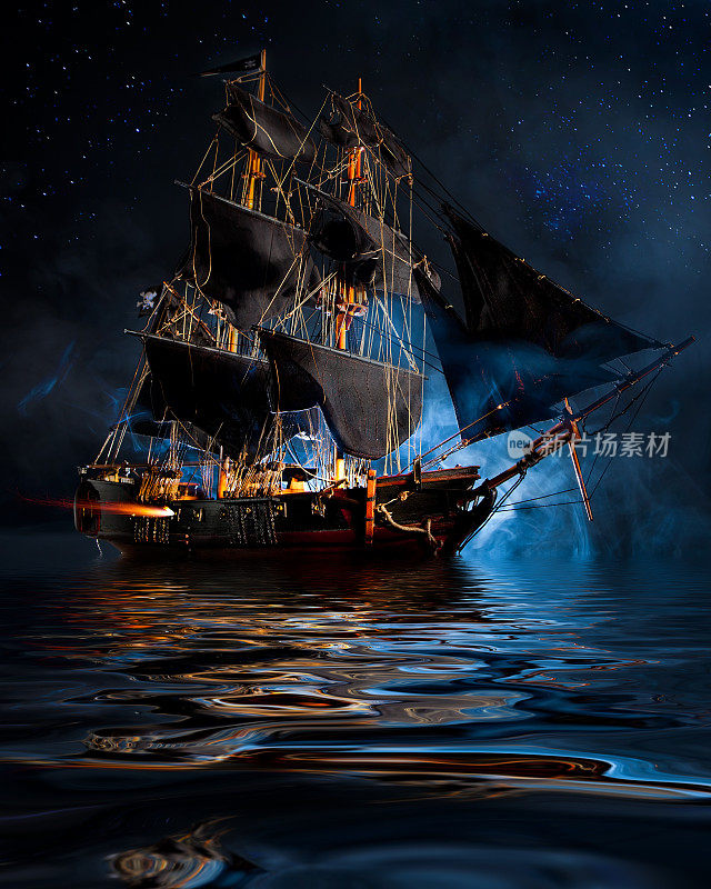 有雾和水的海盗船模型