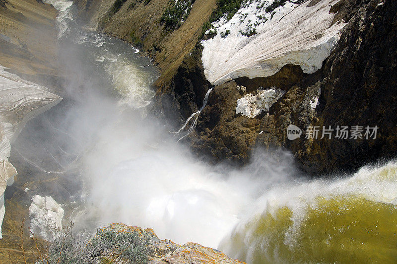 黄石国家公园下瀑布的边缘瀑布