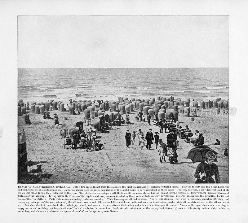 古荷兰摄影:希弗宁根海滩，荷兰，1893