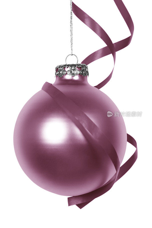 圣诞节紫色挂小装饰品装饰孤立的白色