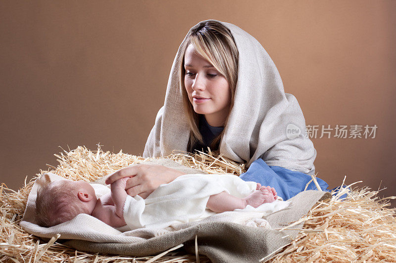 玛丽和小耶稣的基督诞生场景