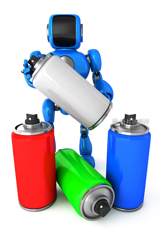 机器人和彩色喷雾罐