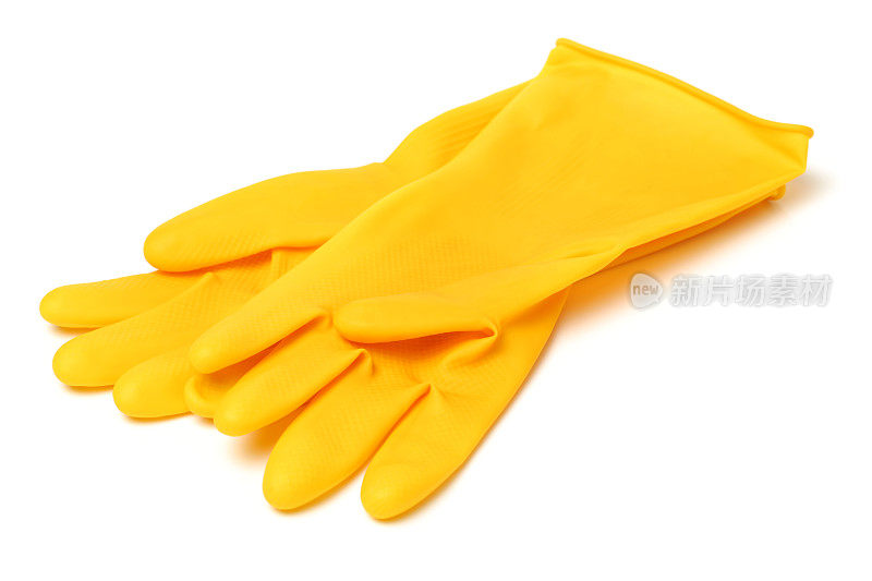 白色背景上的黄色橡胶手套