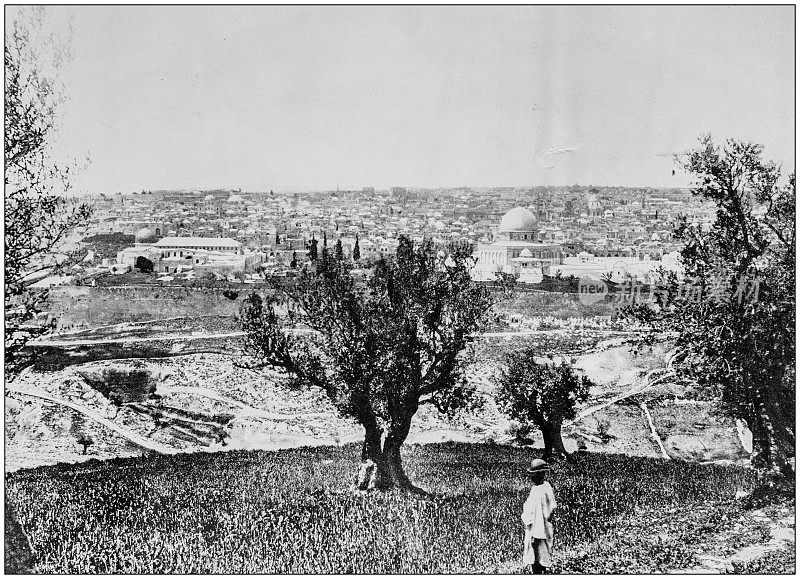 世界著名景点的古老照片:耶路撒冷，巴勒斯坦