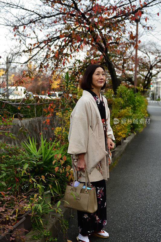 穿着和服的日本妇女行走在京都加茂河畔