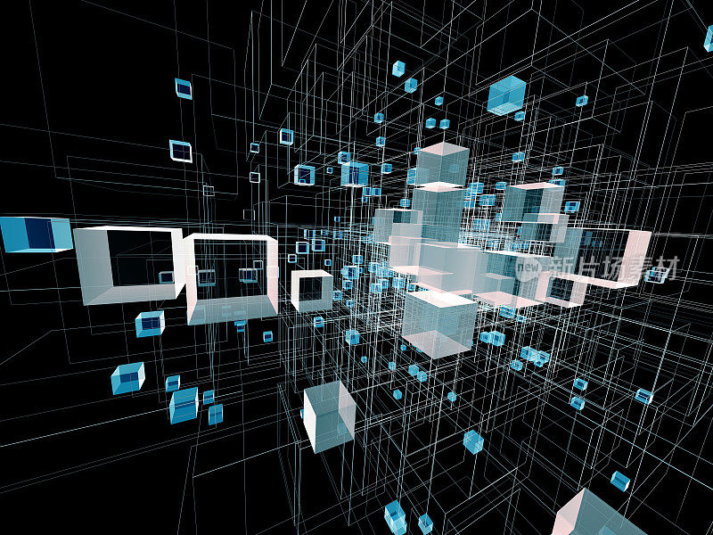 抽象的立体空间，在纳米技术、科学和工程隐喻中的三维插图