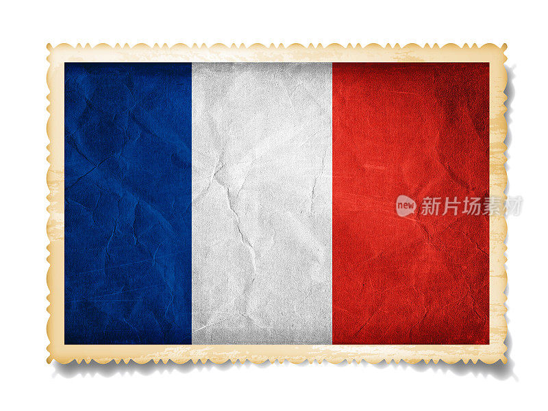 (剪切路径!)法国国旗在旧照片孤立