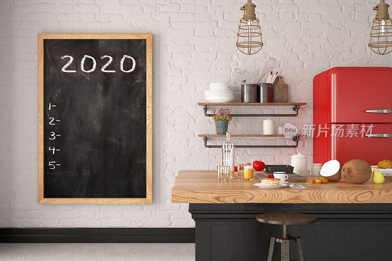 2020年厨房黑板报上的待办事项清单
