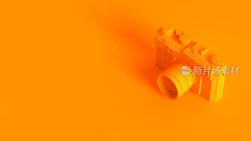概念立体图像的3d渲染复古相机，充分色调在橙色。