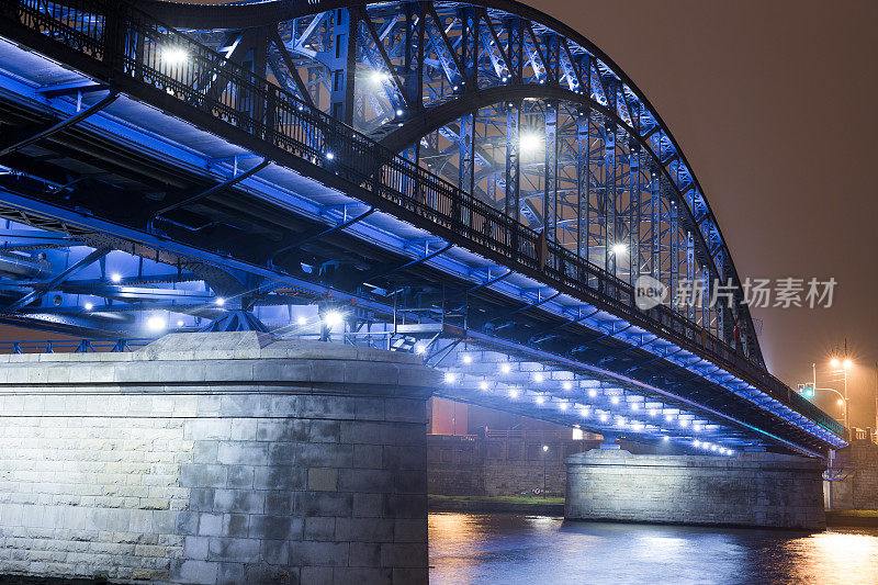 蓝桥，夜，灯，河，克拉科夫