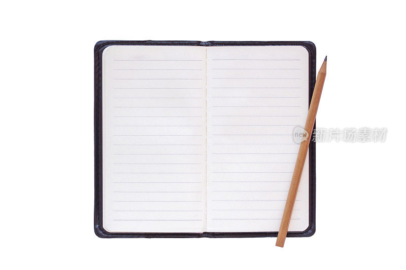 空白笔记本或笔记本与铅笔孤立在一张白纸上