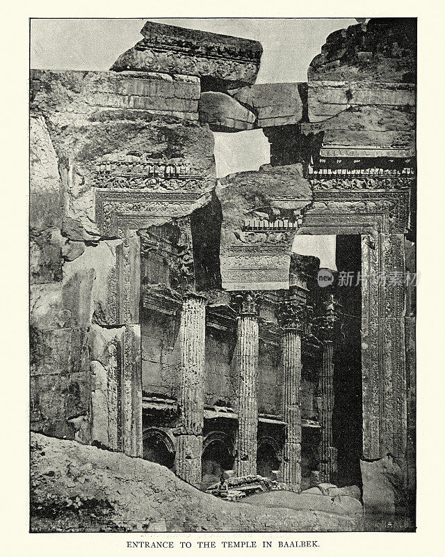 巴克斯神殿的入口，巴勒贝克，黎巴嫩19世纪