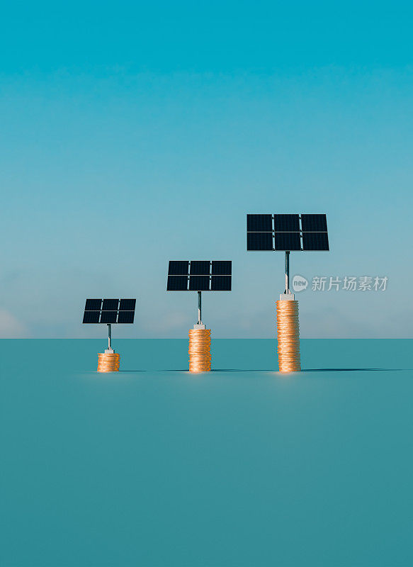 投资可持续资源的概念，以金币和太阳能电池板为例