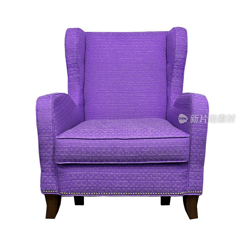 孤立的紫色扶手椅，扶手柔软。白色背景的紫罗兰色椅子