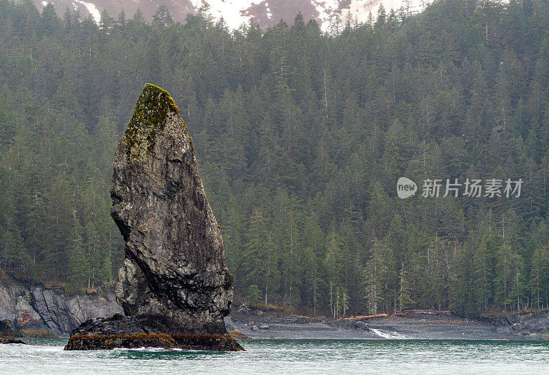 美国阿拉斯加州基奈峡湾国家公园的壮丽景色中的尖峰岩