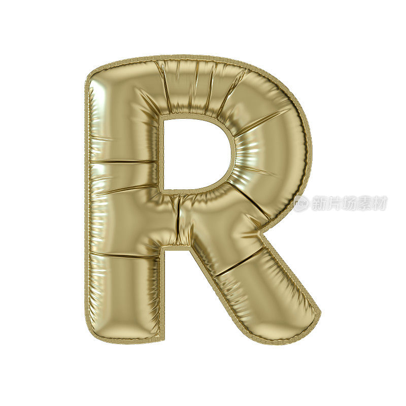 字母R气球金色箔大写在白色背景