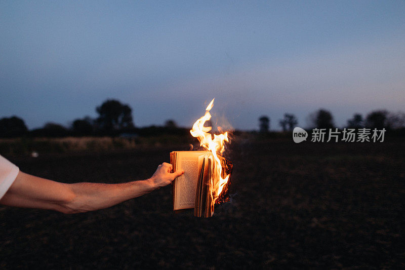 燃烧的知识:手握着被火焰吞没的书