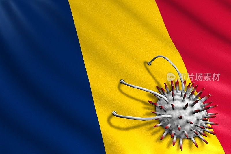 乍得旗被Covid-19病毒攻击。大流行性冠状病毒概念