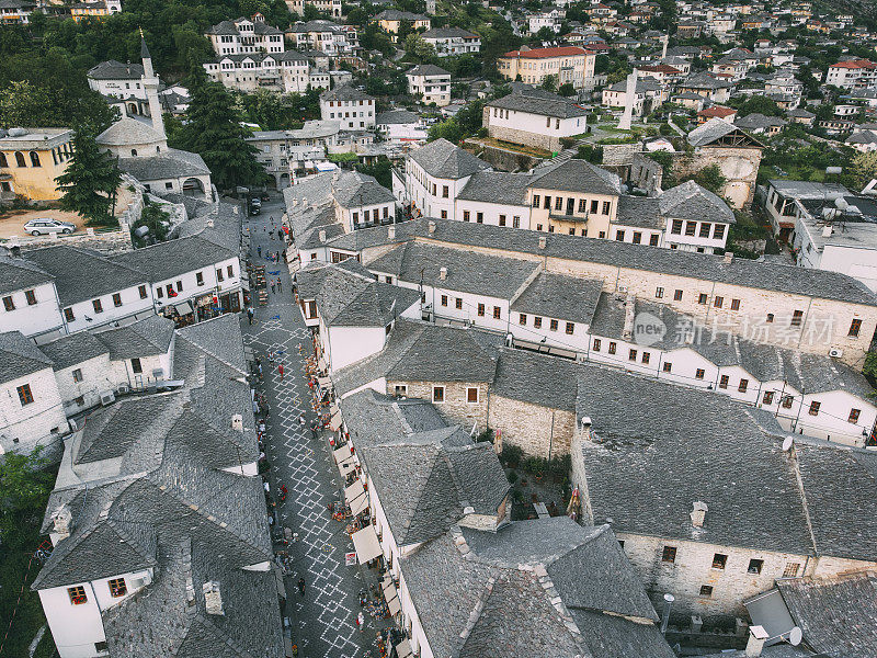 Gjirokaster，无人机拍摄的阿尔巴尼亚老城