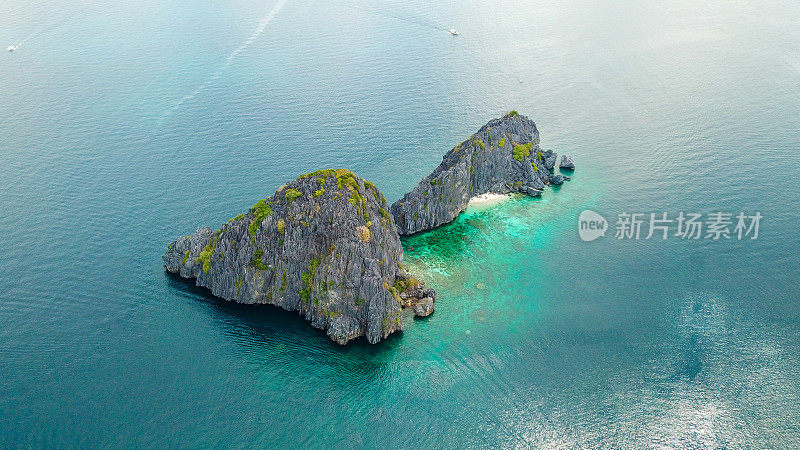用无人机拍摄的菲律宾妮岛的航拍照片，俯瞰岛屿和大海