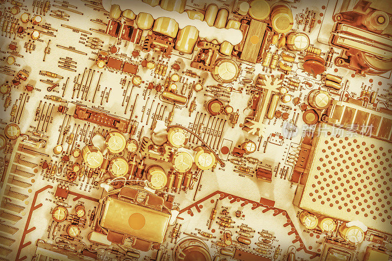 金色小插图电子印刷电路板细节程式化超现实的艺术表现